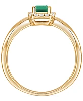 Emerald (5/8 ct. t.w.) & Diamond (1/6 Halo Ring 14k Gold (Also Ruby Sapphire)