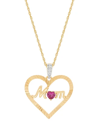 Lab-Created Ruby (1/4 ct. t.w.) & Diamond Accent Mom Heart Pendant Necklace in 14k Yellow Gold-Plated Sterling Silver, 16" + 2" extender