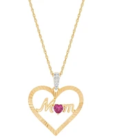 Lab-Created Ruby (1/4 ct. t.w.) & Diamond Accent Mom Heart Pendant Necklace in 14k Yellow Gold-Plated Sterling Silver, 16" + 2" extender