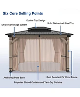 Mondawe 12 Ft. W x Ft. D Solid Cedar Wood Patio Gazebo with Curtains and Mesh Screens
