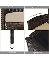 4PCS Rattan Patio Furniture Set Sofa Chair Coffee Table w/Cushion