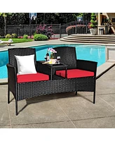 Costway Patio Rattan Conversation Set Seat Sofa Cushioned Loveseat Chairs