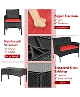 Costway 4 Pcs Outdoor Patio Rattan Furniture Set Table Shelf Sofa