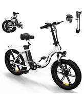 EK6 Electric Bike 20" x 4.0 Fat Tire Foldable E Bike with 48V 15Ah Removable Battery, 750W Mountain Adult Electric Bicycle with 7 Gears, 55-100KM Long