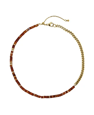 Gold-Plated Stainless Steel Necklace with Red Agate Beads