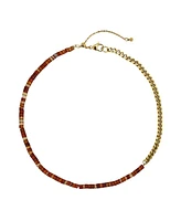 Gold-Plated Stainless Steel Necklace with Red Agate Beads
