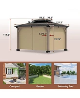 Mondawe 12 ft. x 10 ft. Outdoor Fir Solid Wood Frame Patio Gazebo Canopy Shelter with Galvanized Steel Hardtop Roof Pavilion