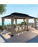 Mondawe 20 ft. x 12 ft Outdoor Fir Solid Wood Frame Patio Gazebo Canopy Tent Shelter with Galvanized Steel Hardtop Pavilion