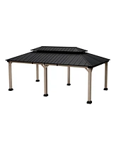 Mondawe 20 ft. x 12 ft. Outdoor Fir Solid Wood Frame Patio Gazebo Canopy Tent Shelter with Galvanized Steel Hardtop Pavilion