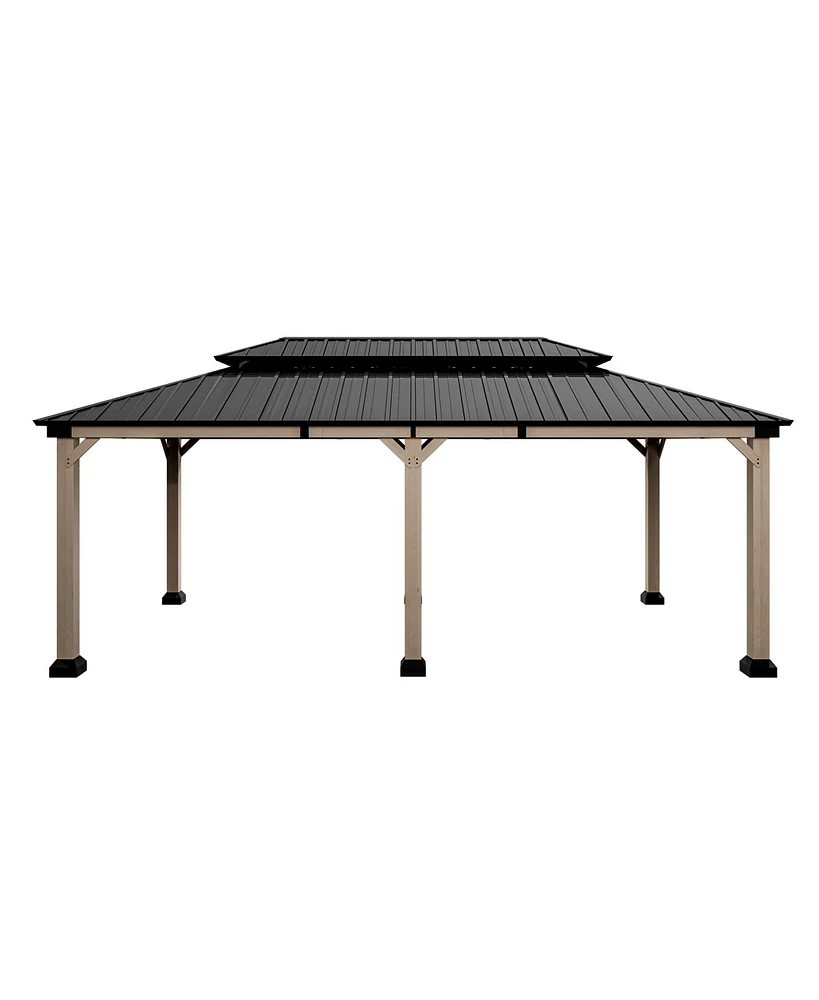 Mondawe 20 ft. x 12 ft. Outdoor Fir Solid Wood Frame Patio Gazebo Canopy Tent Shelter with Galvanized Steel Hardtop Pavilion