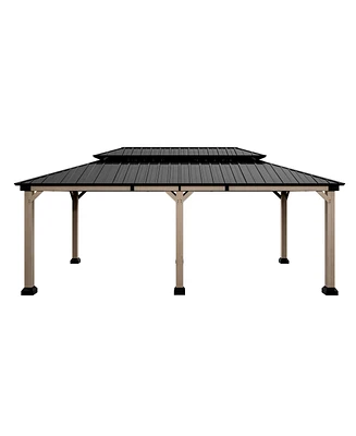 Mondawe 20 ft. x 12 ft. Outdoor Fir Solid Wood Frame Patio Gazebo Canopy Tent Shelter with Galvanized Steel Hardtop Pavilion