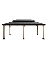 Mondawe 20 ft. x 12 ft. Outdoor Fir Solid Wood Frame Patio Gazebo Canopy Tent Shelter with Galvanized Steel Hardtop Pavilion