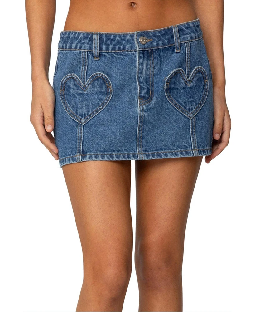 Edikted Women's Heart Pocket Denim Mini Skirt