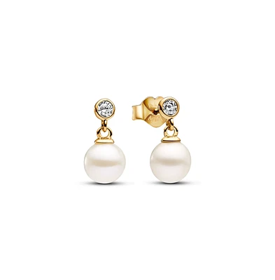 Pandora Gold-Plated Treated Freshwater Cultured Pearl Stone Drop Earrings