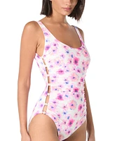 Carmen Marc Valvo Women's Side-Cutout Floral-Print Swimsuit