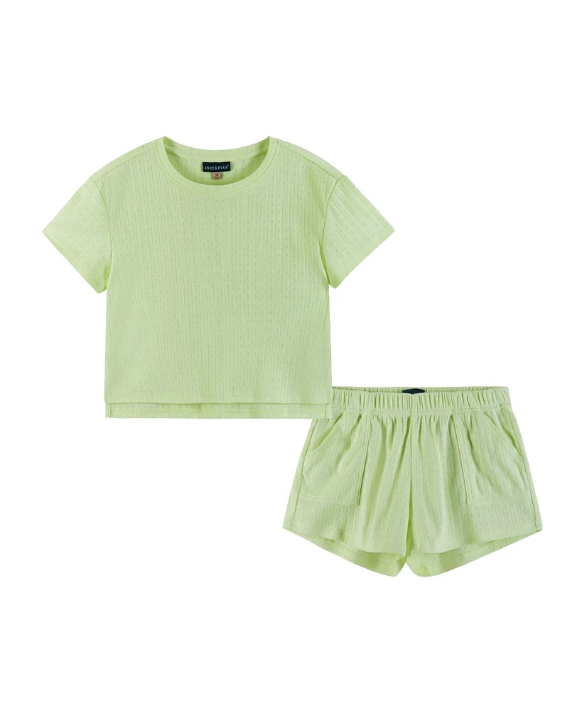 Andy & Evan Big Girls Toddler/Child Pointelle Tee Short Pj Set