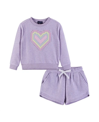 Andy & Evan Toddler Girls Toddler/Child Purple Heart Terry Sweatshirt & Shorts Set