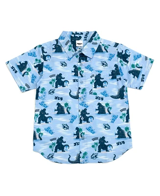 Godzilla Big Boys Matching Family Hawaiian Button Down Dress Shirt