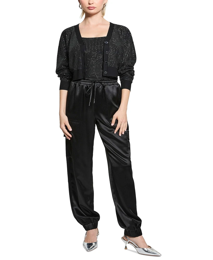 Guess Women's Khloe Rhinestone V-Neck Cardigan Sweater