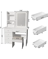 Dyhome Vanity Desk with Sliding Mirror and Led Lights & Charging Station