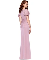 Betsy & Adam Women's Draped Lace-Sleeve Gown