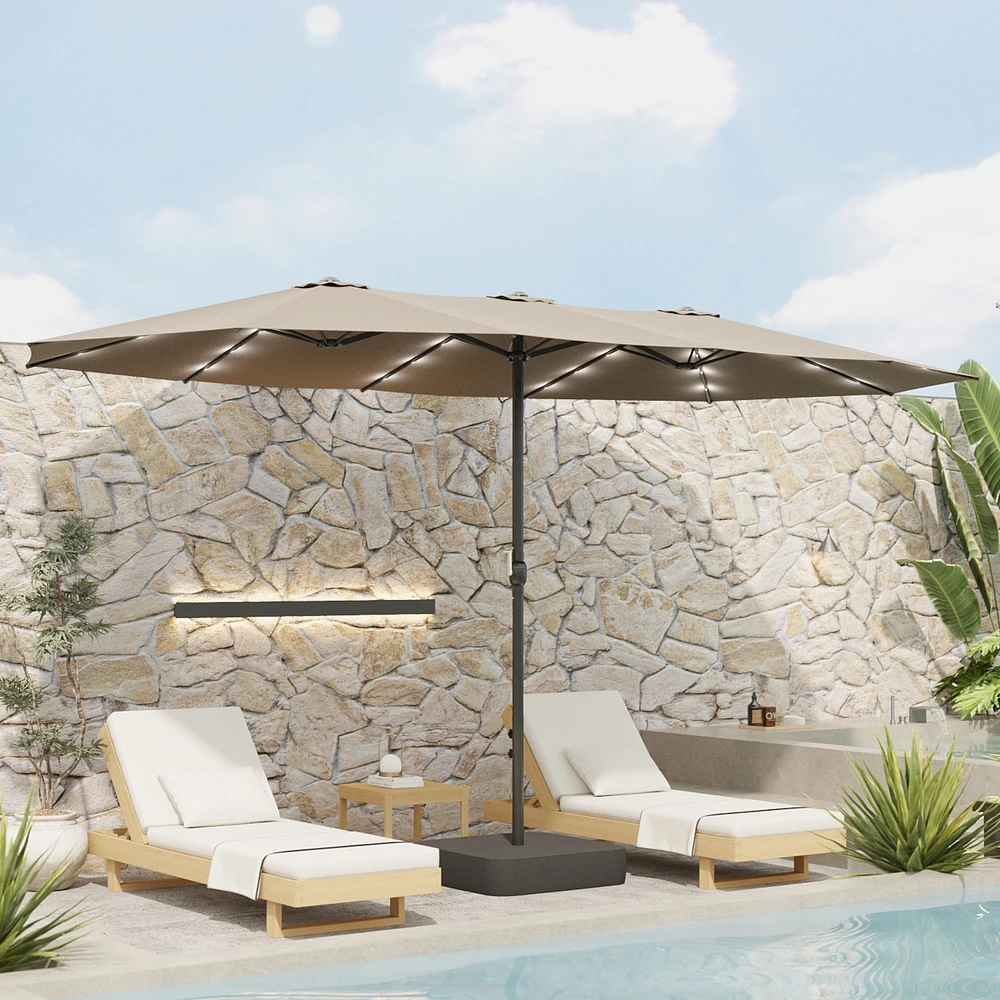 11 Ft Solar Sunshade Patio Umbrella with 32 Led Lights, Crank Control, Adjustable Tilt Angle,Beige