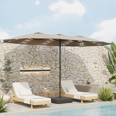 11 Ft Solar Sunshade Patio Umbrella with 32 Led Lights, Crank Control, Adjustable Tilt Angle,Beige