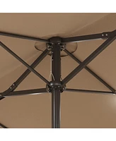 15 ft. Large Market Patio Umbrella with 36 Solar Lights,Double-Sided Outdoor Blue Base and Sandbag