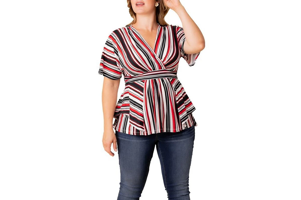 Kiyonna Plus Boulevard Short Sleeve Stripe Top