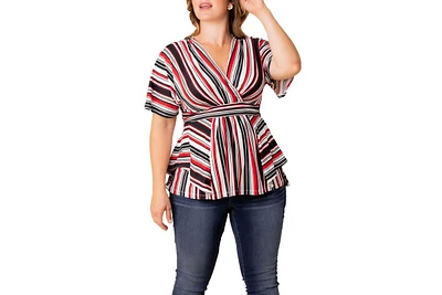 Kiyonna Plus Boulevard Short Sleeve Stripe Top