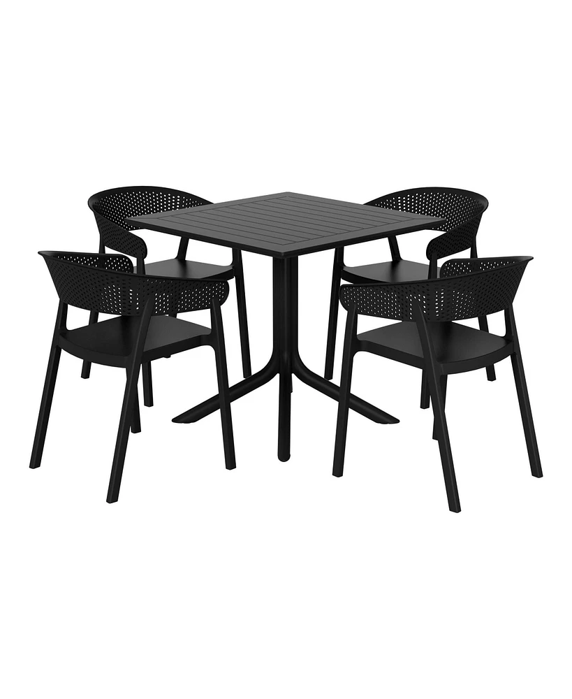 5-Piece Outdoor Resin Square Patio Dining Table Set with Stackable Chairs