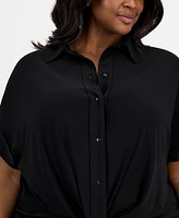 Anne Klein Plus Twist-Hem Cuffed-Sleeve Shirt