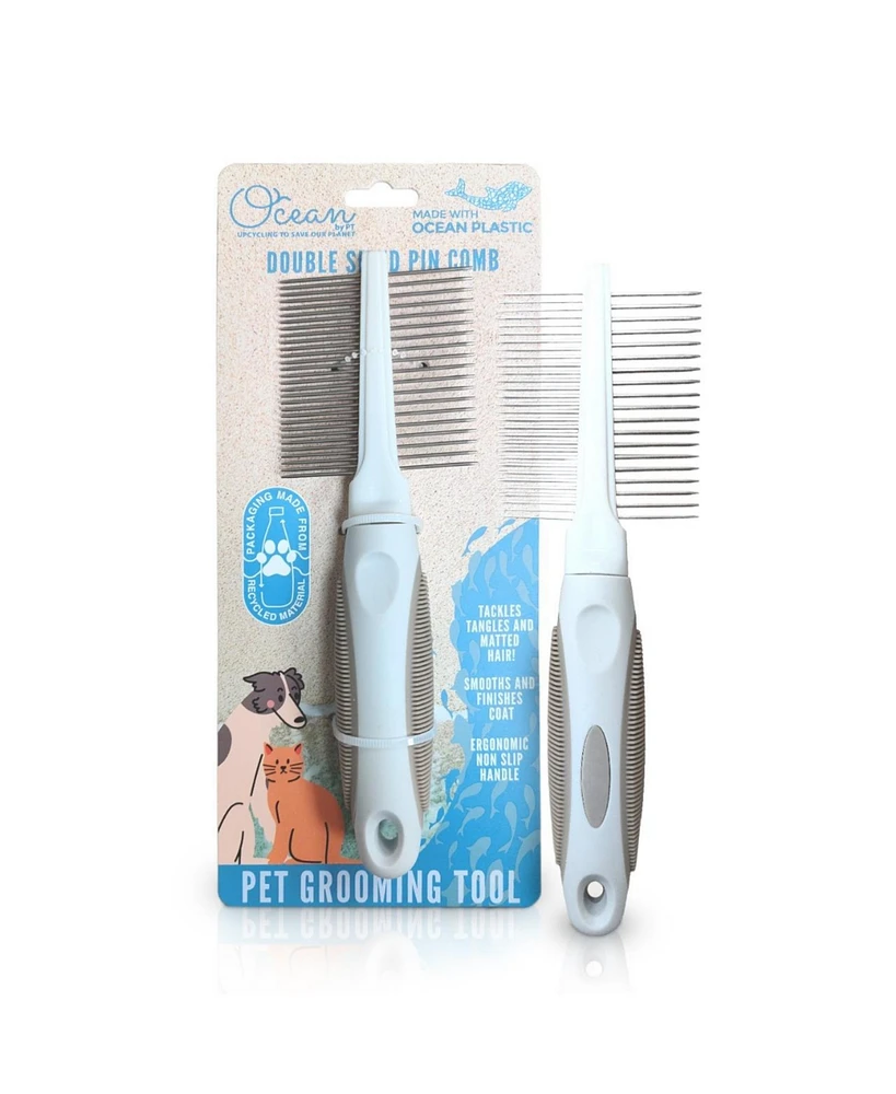 Ocean Plastic by Pt Blue Double-Sided Pin Comb for Pets, Eco-Friendly Grooming Tool Dogs and Cats
