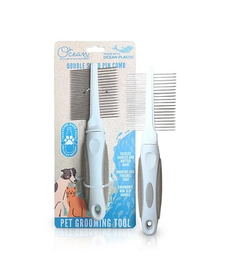 Ocean Plastic by Pt Blue Double-Sided Pin Comb for Pets, Eco-Friendly Grooming Tool Dogs and Cats