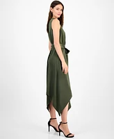 Anne Klein Women's Surplice Handkerchief-Hem Sleeveless Midi Dress