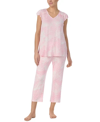 Ellen Tracy Women's Printed Short-Sleeve Cropped Pajama Set