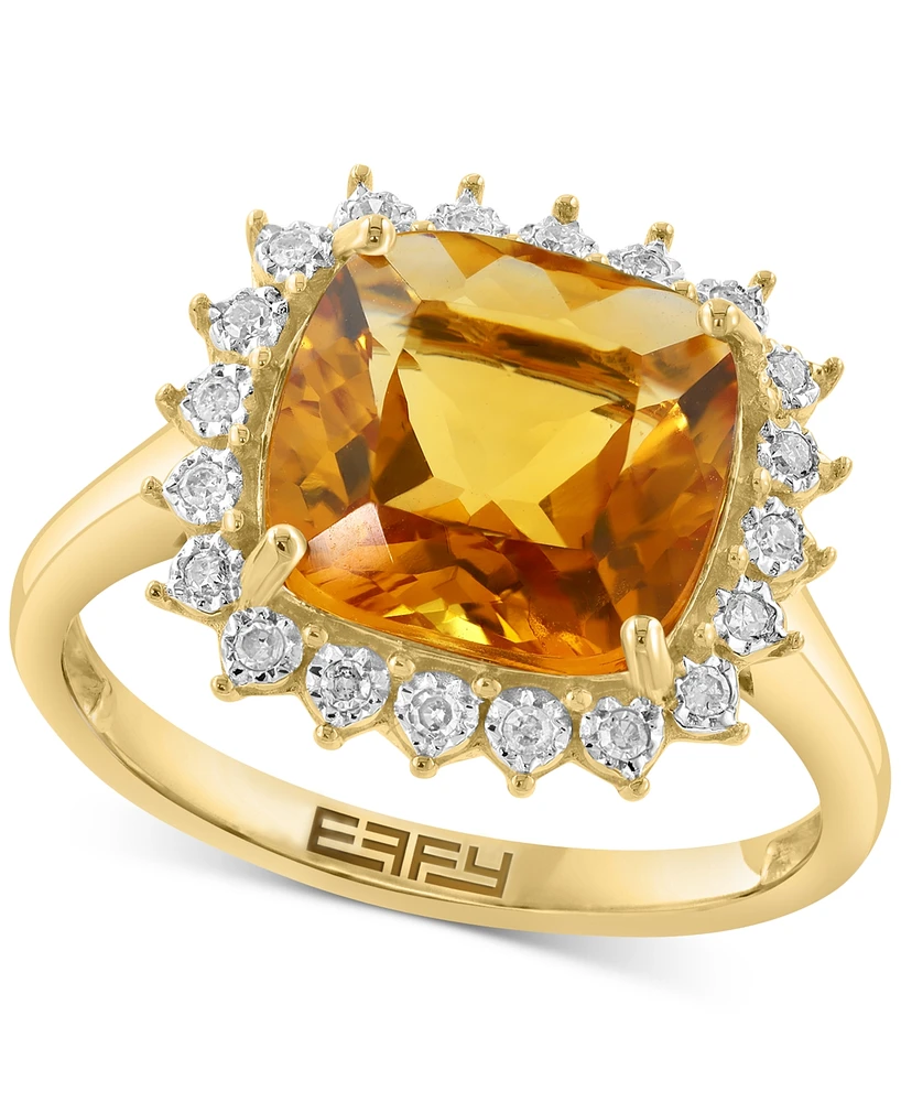 Effy Collection Diamond (1/10 ct. t.w.) & Citrine (3-5/8 ct. t.w.) Ring in 14K Yellow Gold