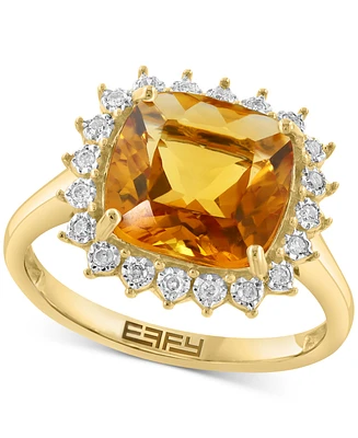 Effy Collection Diamond (1/10 ct. t.w.) & Citrine (3-5/8 ct. t.w.) Ring in 14K Yellow Gold