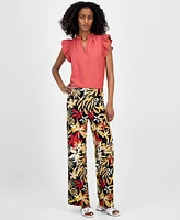 Anne Klein Women's Printed Pull-On Wide-Leg Pants