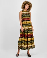 Anne Klein Women's Printed Smocked Sleeveless Maxi Dress
