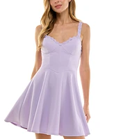 City Studios Juniors' Daisy-Trim Sleeveless Fit & Flare Mini Dress