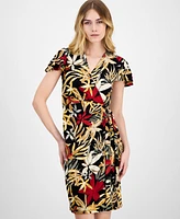 Anne Klein Women's Floral-Print Flutter-Sleeve Classic Wrap Dress
