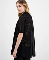 Anne Klein Women's Sheer Open-Front Short-Sleeve Cardigan