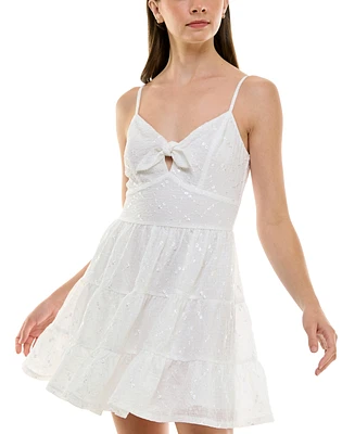 Trixxi Juniors' Tie-Neck Floral Embroidered Fit & Flare Dress