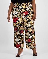 Anne Klein Plus Floral-Print Wide-Leg Pants