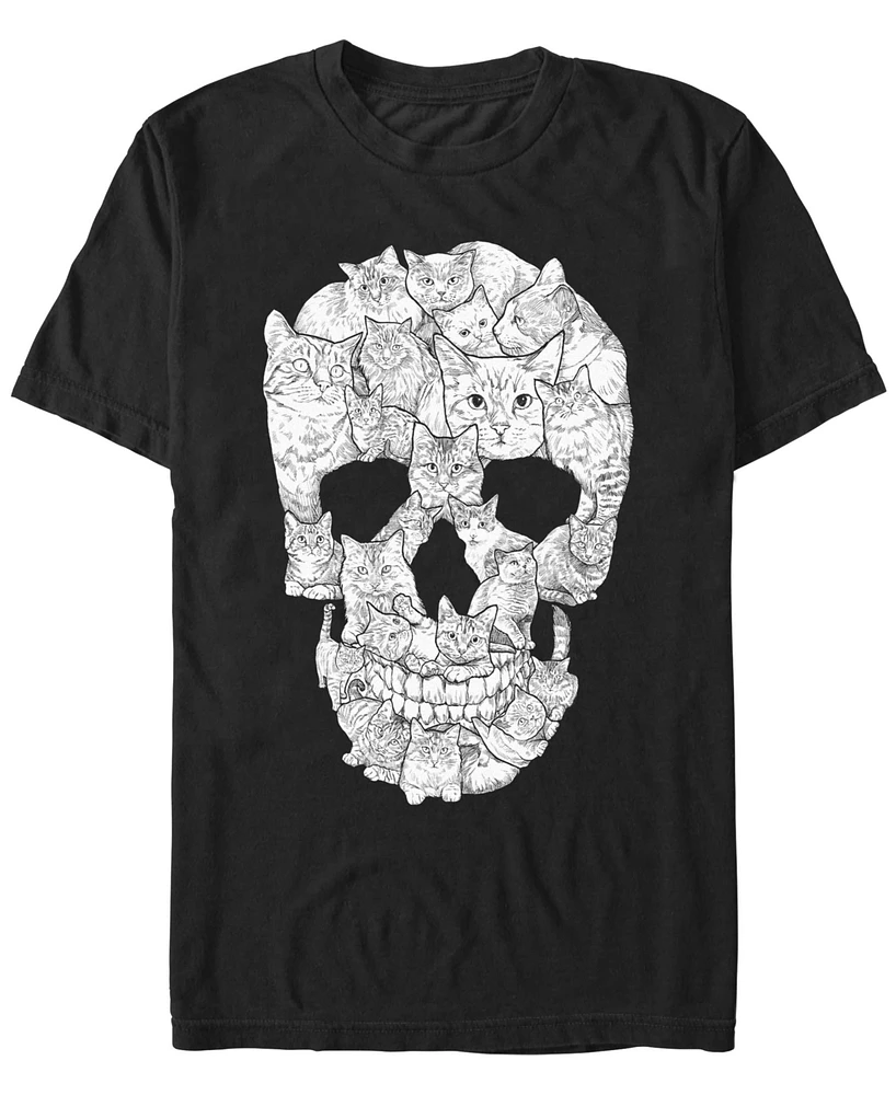 Design By Humans Men's Sketchy Cat Skull Short Sleeve T-Shirt