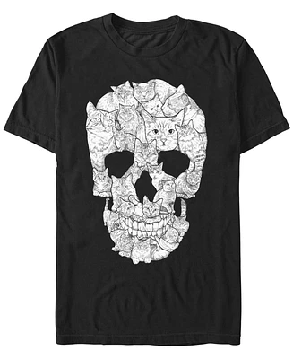 Design By Humans Men's Sketchy Cat Skull Short Sleeve T-Shirt