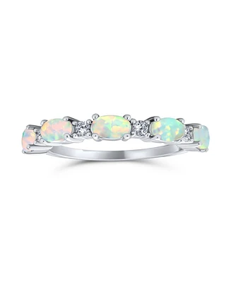 Bling Jewelry Open Leaf Cz Stackable 1/2 Eternity Oval Orange Blue Pink Created Opal Ring Gold Plated .925 Sterling Silver