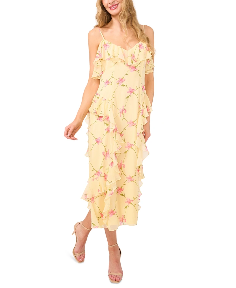 CeCe Women's V-Neck Ruffle-Trim Maxi Dress