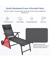 2PCS Patio Lounge Chair W/ Wheels Neck Pillow Aluminum Frame Adjustable